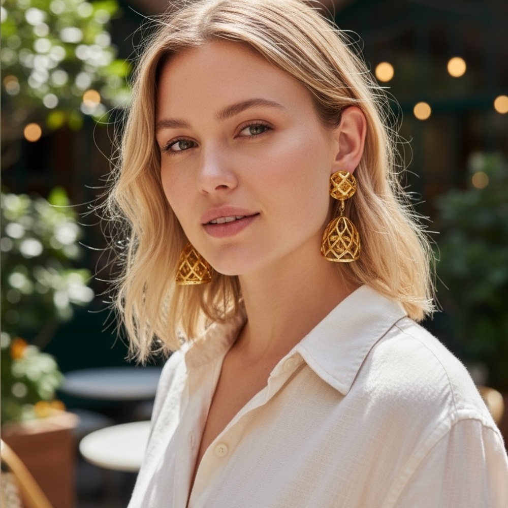 CHANEL Pre-Owned
20th Century Gold Plated CC Bird Cage Drop Clip On Earrings - Picture 2 of 5